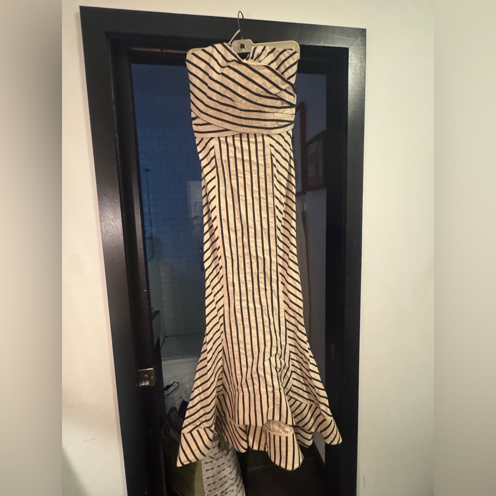 C/MEO Collective High as Hope Gown Beige and Black Striped SizeM size6